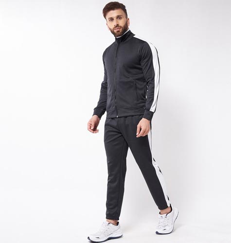 Men Black Solid Mock Collar Track Suit